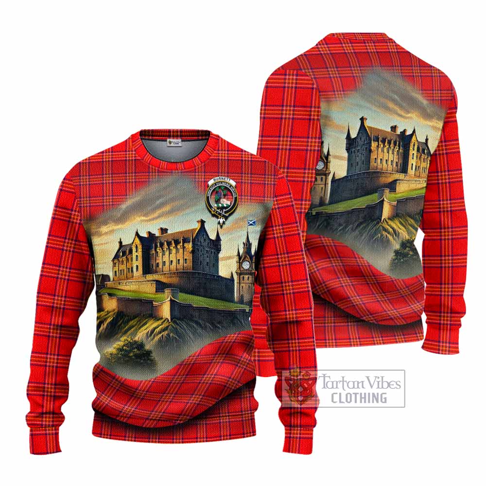 Tartan Vibes Clothing Burnett Tartan Family Crest Knitted Sweater with Scottish Ancient Castle Style