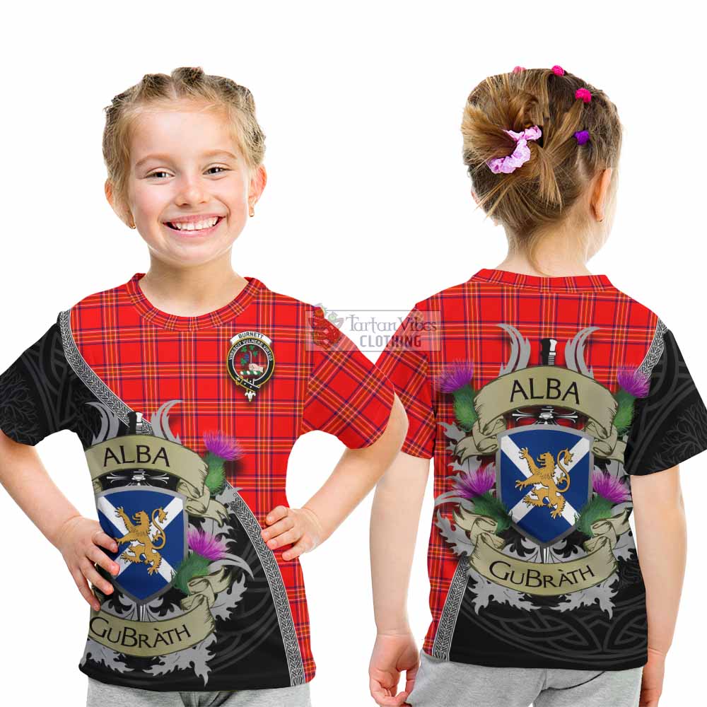 Tartan Vibes Clothing Burnett Tartan Family Crest Kid T-Shirt Lion Rampant Royal Thistle Shield Celtic Inspired