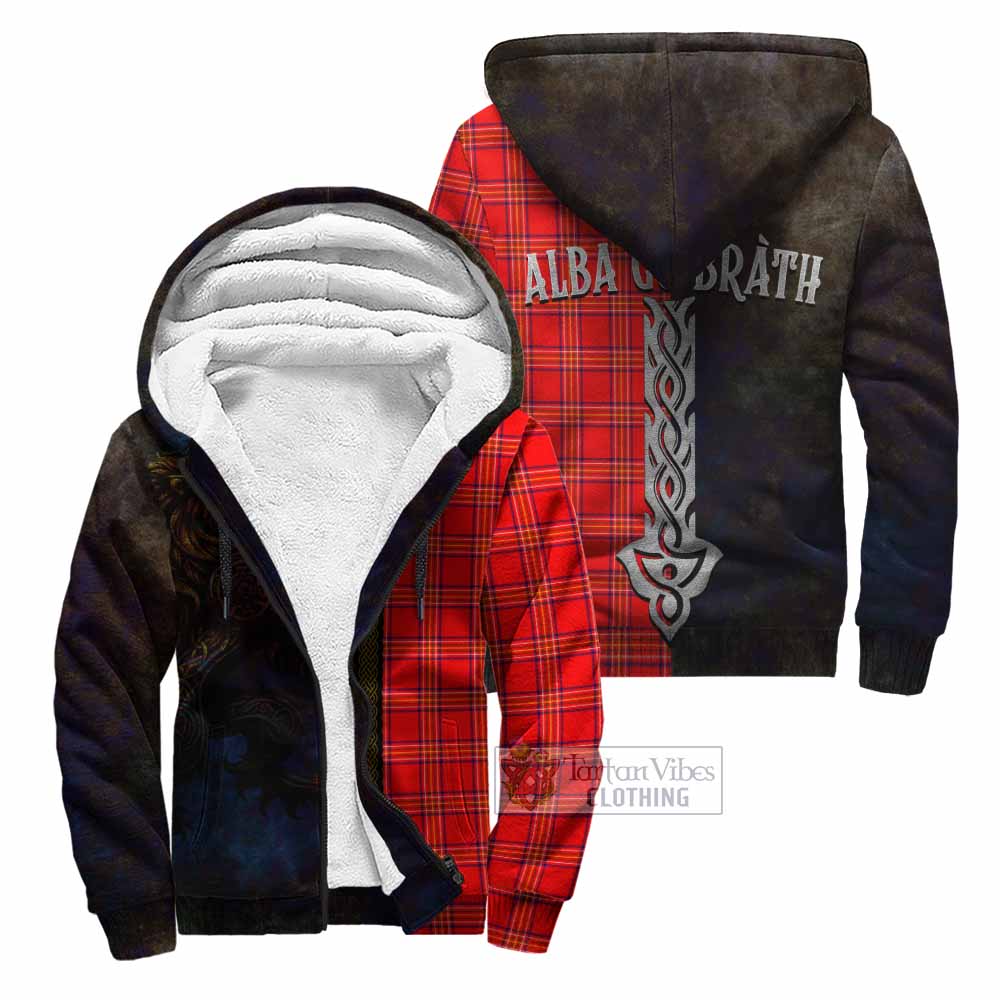 Tartan Vibes Clothing Burnett Tartan Family Crest Sherpa Hoodie Alba Gu Brath Be Brave Lion Ancient Style