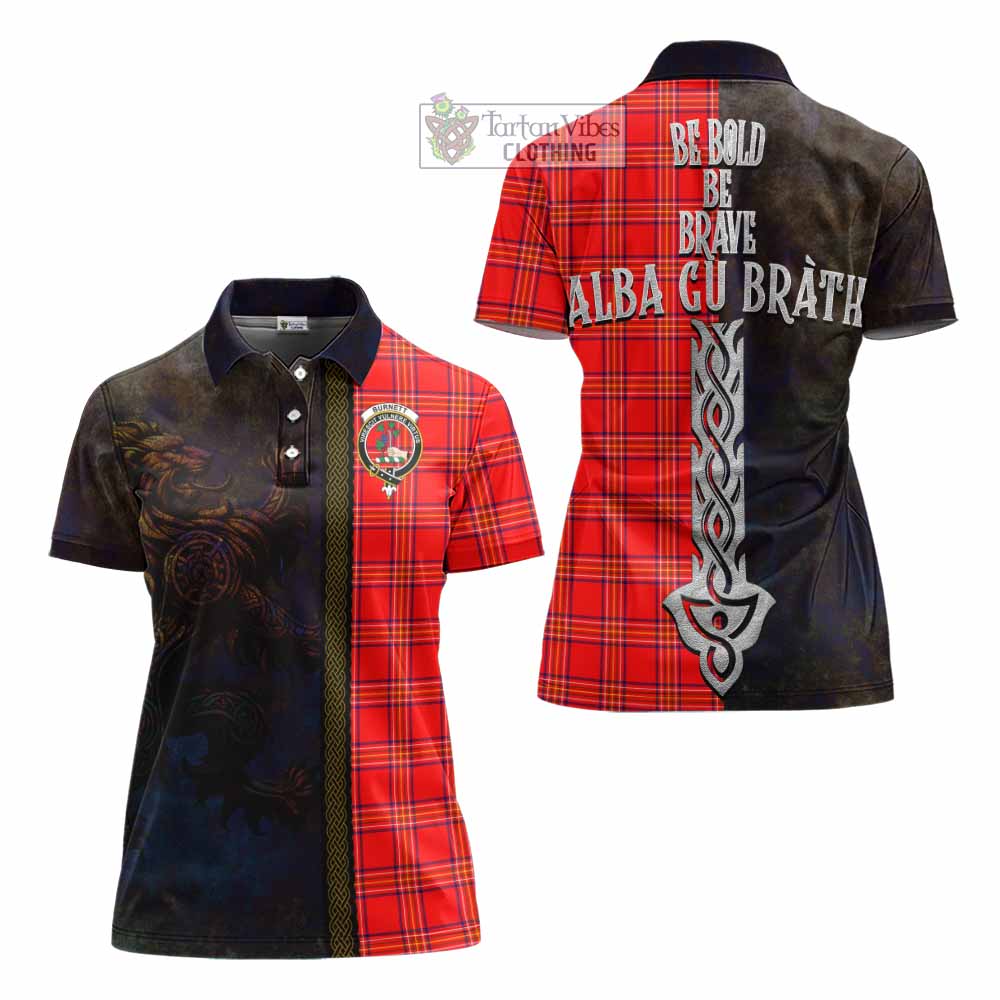 Tartan Vibes Clothing Burnett Tartan Family Crest Women's Polo Shirt Alba Gu Brath Be Brave Lion Ancient Style
