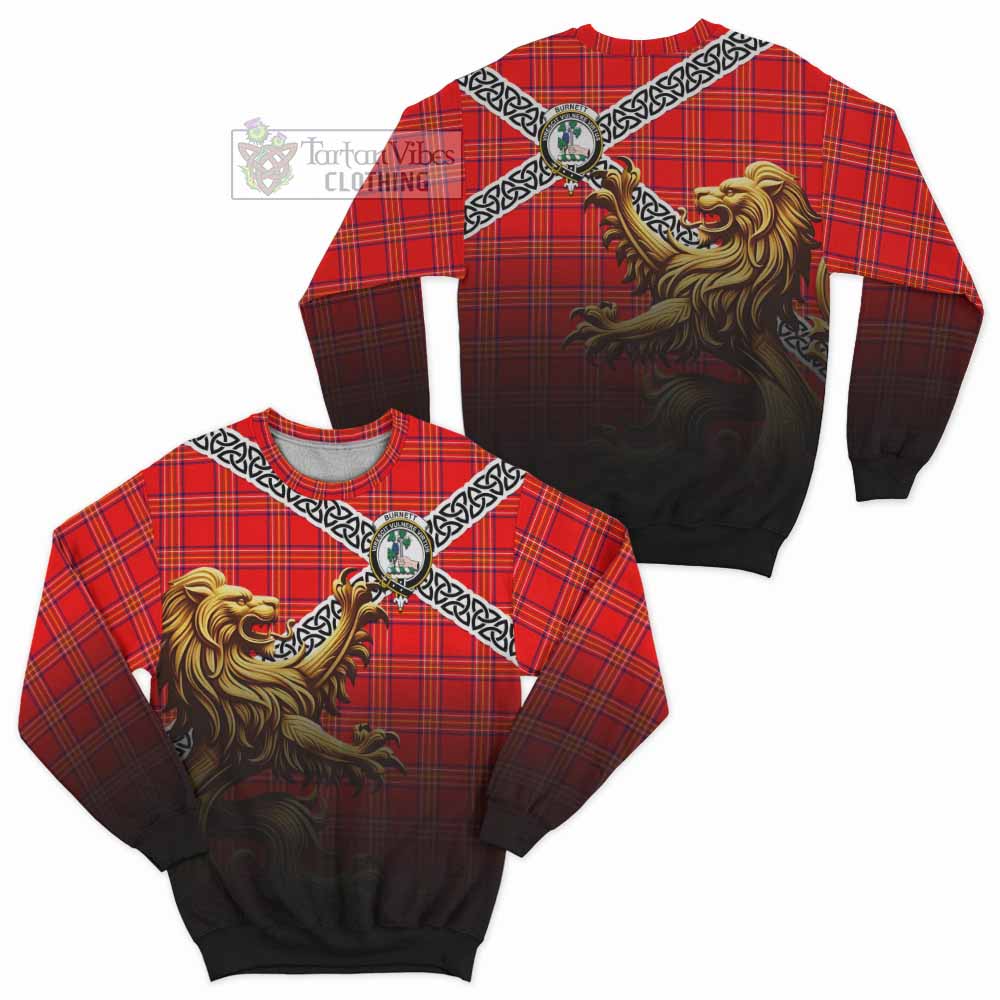Tartan Vibes Clothing Burnett Crest Tartan Sweatshirt with Golden Lion Emblem Celtic Style