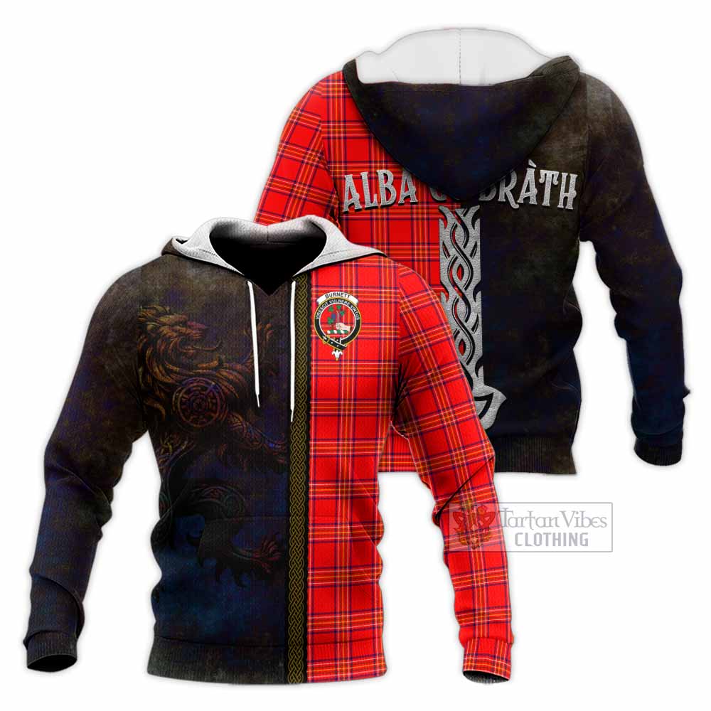 Tartan Vibes Clothing Burnett Tartan Family Crest Knitted Hoodie Alba Gu Brath Be Brave Lion Ancient Style