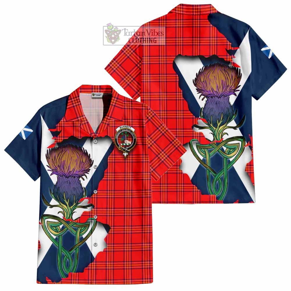 Tartan Vibes Clothing Burnett Tartan Family Crest Short Sleeve Button Shirt Scottish Thistle Celtic Inspired