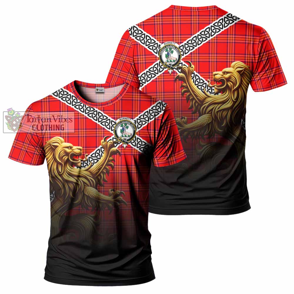 Tartan Vibes Clothing Burnett Crest Tartan T-Shirt with Golden Lion Emblem Celtic Style