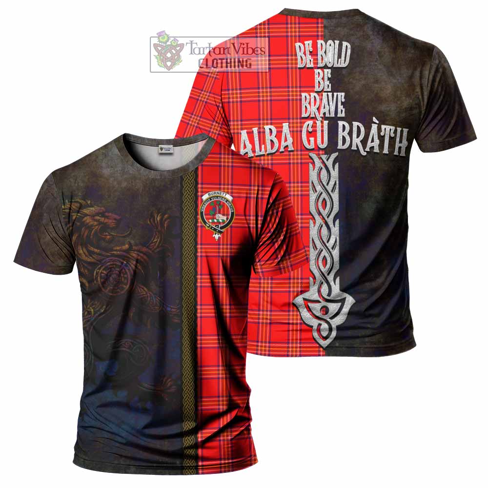 Tartan Vibes Clothing Burnett Tartan Family Crest T-Shirt Alba Gu Brath Be Brave Lion Ancient Style