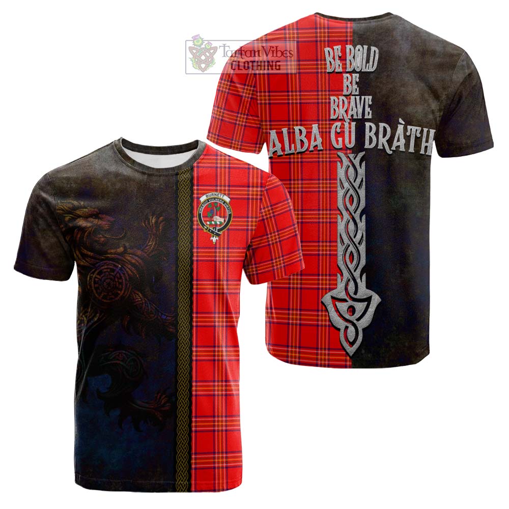 Tartan Vibes Clothing Burnett Tartan Family Crest Cotton T-shirt Alba Gu Brath Be Brave Lion Ancient Style