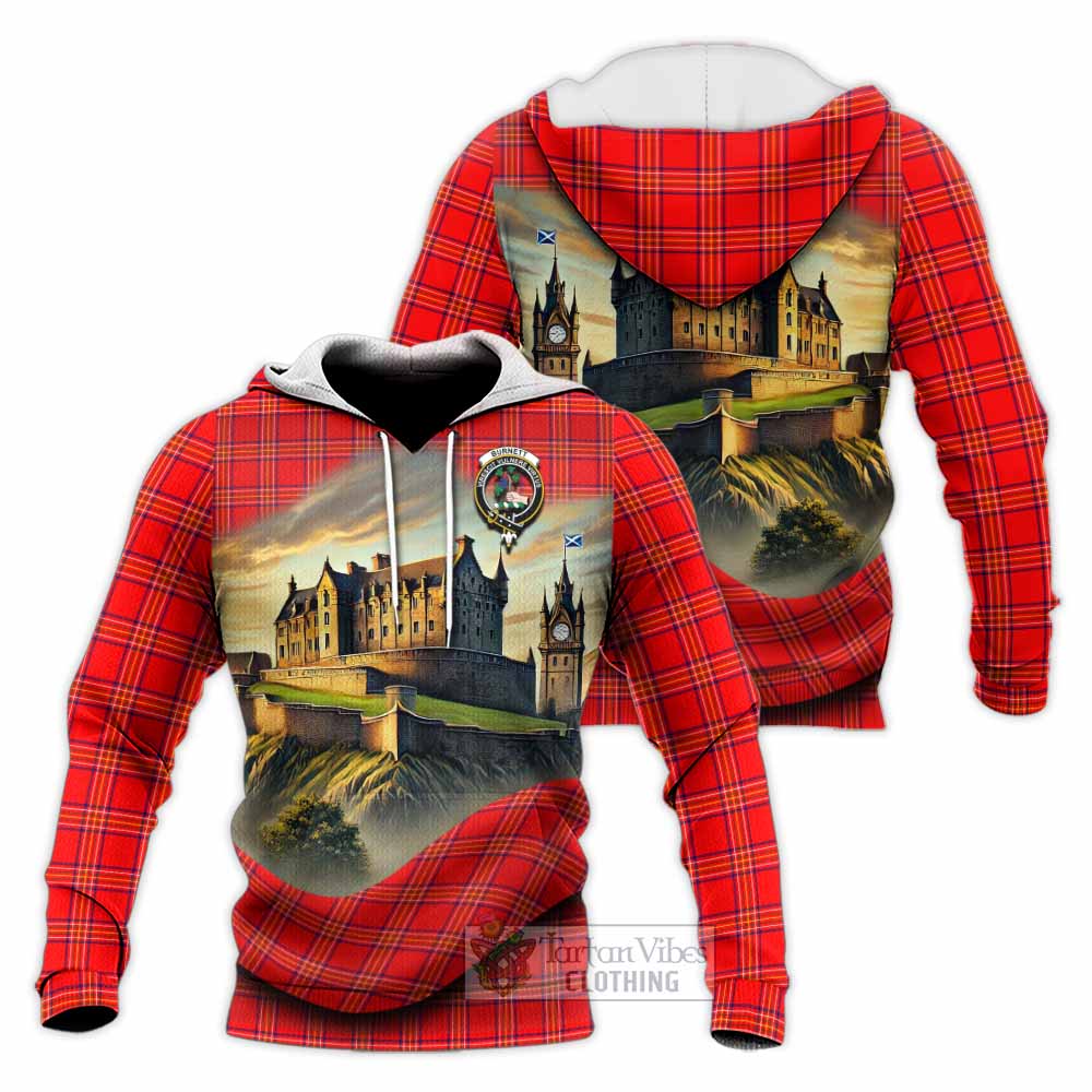 Tartan Vibes Clothing Burnett Tartan Family Crest Knitted Hoodie with Scottish Ancient Castle Style
