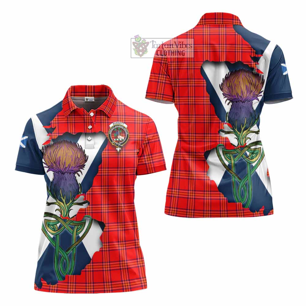 Tartan Vibes Clothing Burnett Tartan Family Crest Women's Polo Shirt Scottish Thistle Celtic Inspired