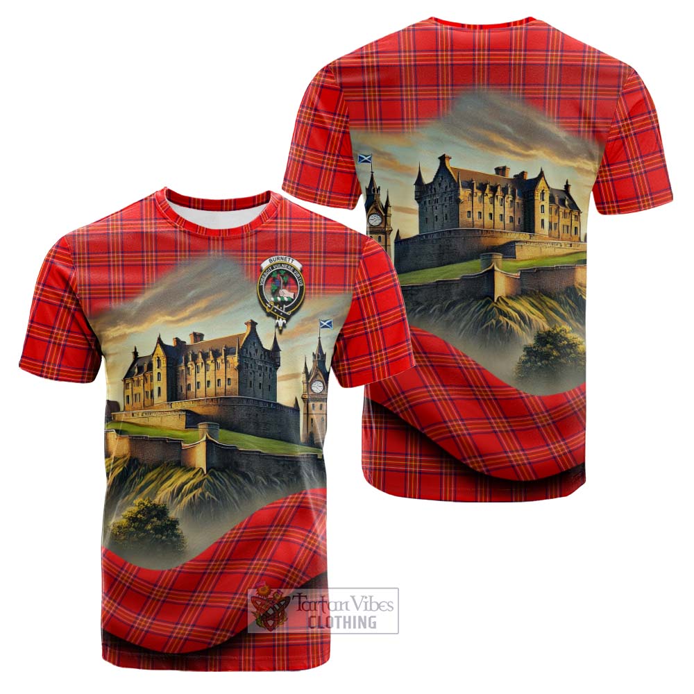 Tartan Vibes Clothing Burnett Tartan Family Crest Cotton T-shirt with Scottish Ancient Castle Style