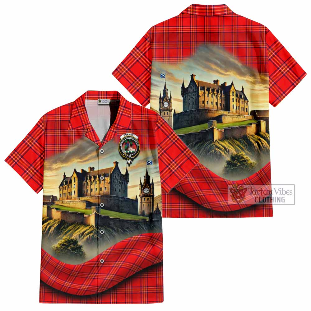 Tartan Vibes Clothing Burnett Tartan Family Crest Short Sleeve Button Shirt with Scottish Ancient Castle Style