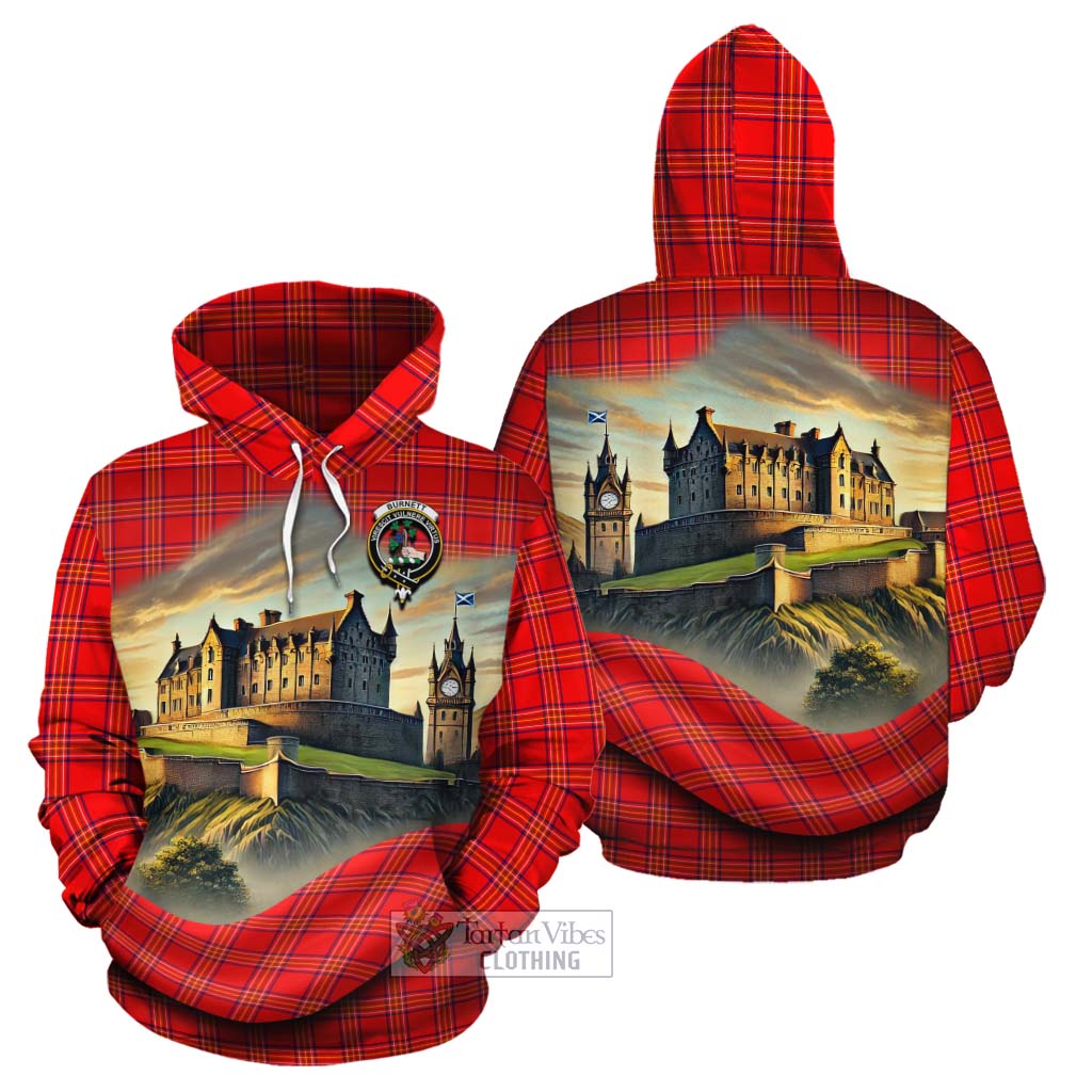 Tartan Vibes Clothing Burnett Tartan Family Crest Cotton Hoodie with Scottish Ancient Castle Style