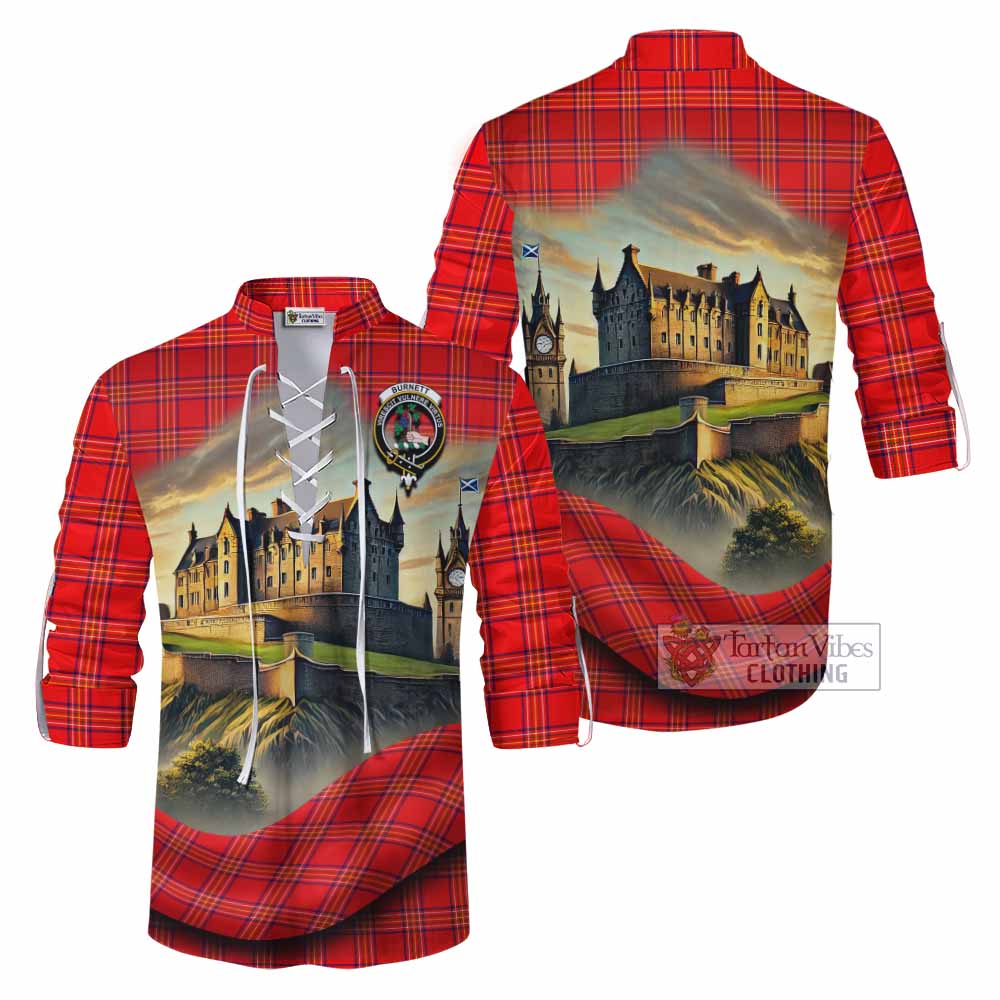 Tartan Vibes Clothing Burnett Tartan Family Crest Ghillie Kilt Shirt with Scottish Ancient Castle Style