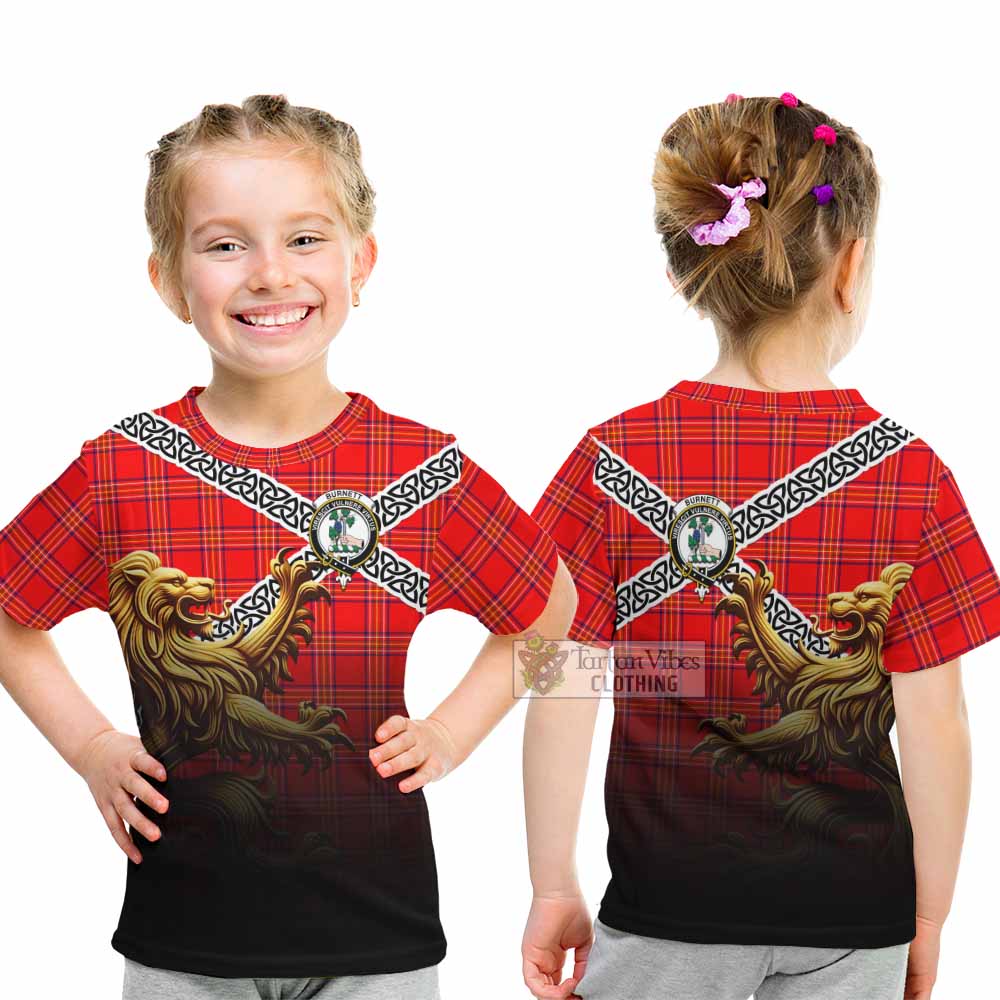 Tartan Vibes Clothing Burnett Crest Tartan Kid T-Shirt with Golden Lion Emblem Celtic Style
