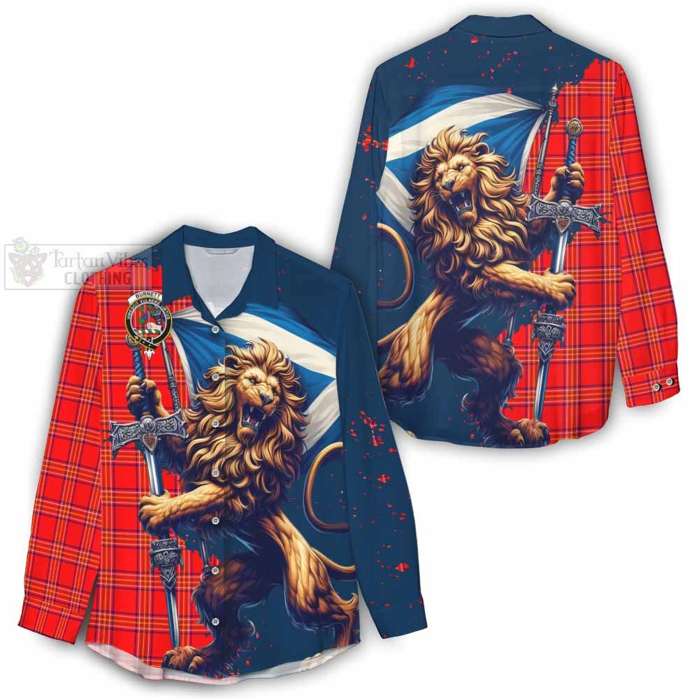 Tartan Vibes Clothing Burnett Tartan Family Crest Women's Casual Shirt with Scottish Majestic Lion