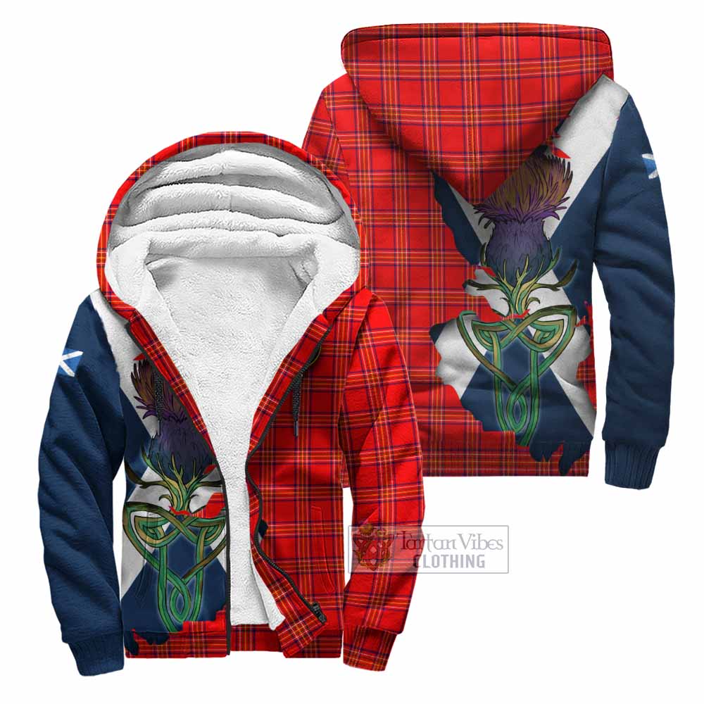 Tartan Vibes Clothing Burnett Tartan Family Crest Sherpa Hoodie Scottish Thistle Celtic Inspired