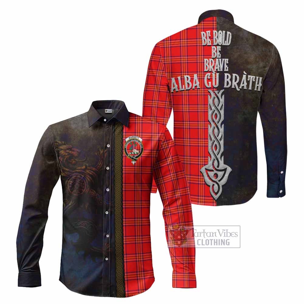 Tartan Vibes Clothing Burnett Tartan Family Crest Long Sleeve Button Shirt Alba Gu Brath Be Brave Lion Ancient Style