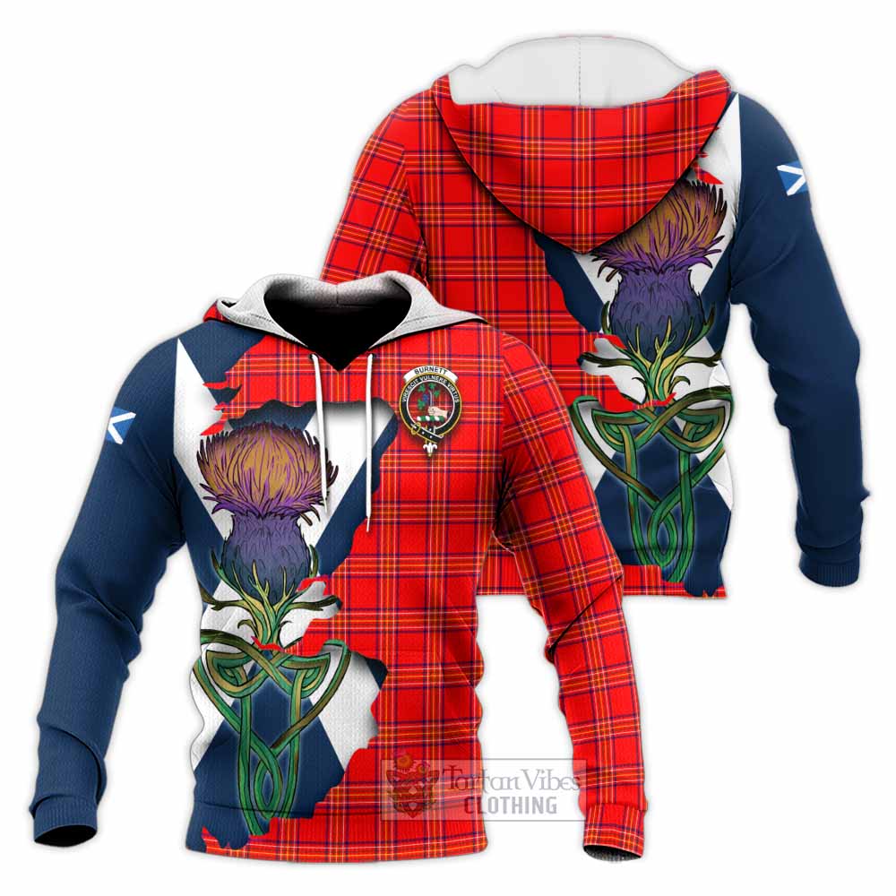 Tartan Vibes Clothing Burnett Tartan Family Crest Knitted Hoodie Scottish Thistle Celtic Inspired