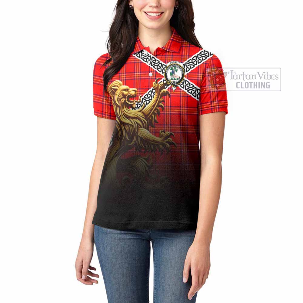 Tartan Vibes Clothing Burnett Crest Tartan Women's Polo Shirt with Golden Lion Emblem Celtic Style