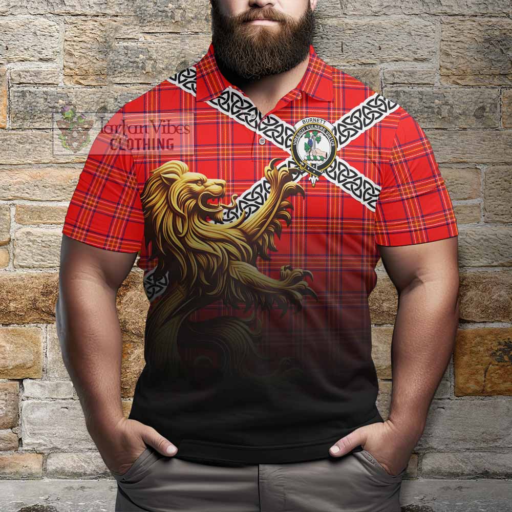 Tartan Vibes Clothing Burnett Crest Tartan Polo Shirt with Golden Lion Emblem Celtic Style