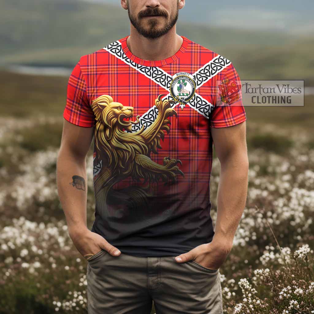 Tartan Vibes Clothing Burnett Crest Tartan T-Shirt with Golden Lion Emblem Celtic Style