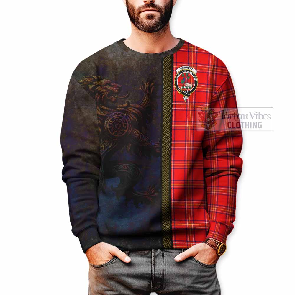 Tartan Vibes Clothing Burnett Tartan Family Crest Sweatshirt Alba Gu Brath Be Brave Lion Ancient Style