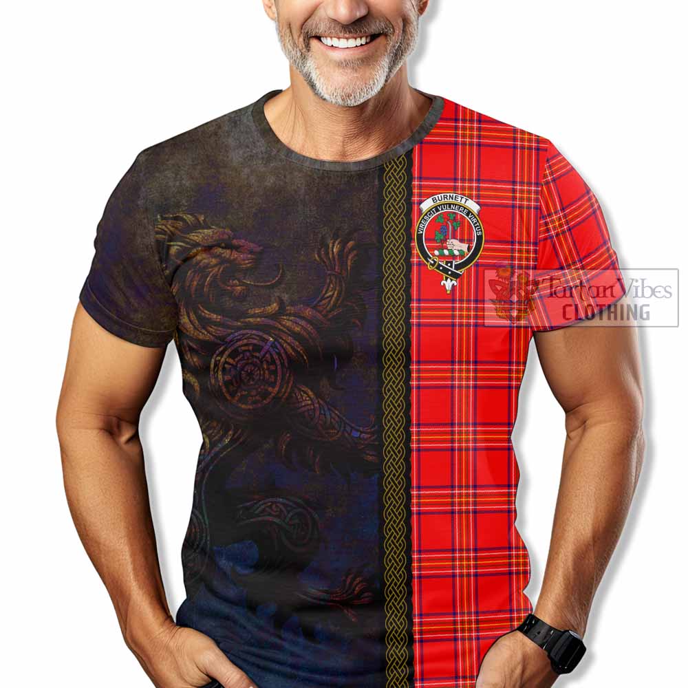 Tartan Vibes Clothing Burnett Tartan Family Crest T-Shirt Alba Gu Brath Be Brave Lion Ancient Style