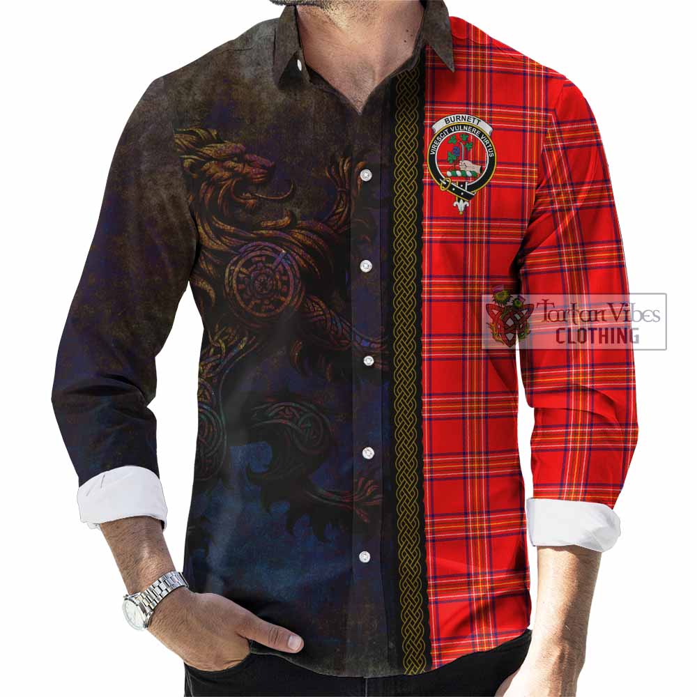 Tartan Vibes Clothing Burnett Tartan Family Crest Long Sleeve Button Shirt Alba Gu Brath Be Brave Lion Ancient Style