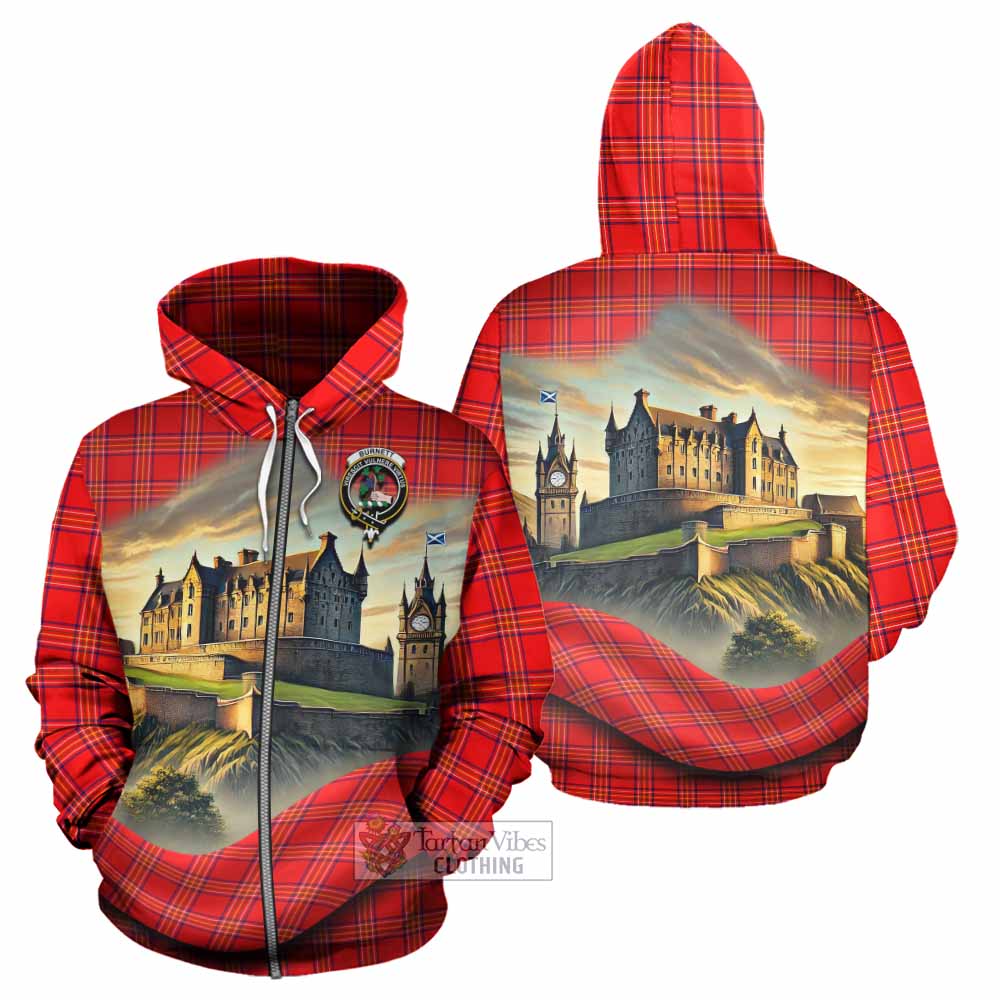 Tartan Vibes Clothing Burnett Tartan Family Crest Hoodie with Scottish Ancient Castle Style