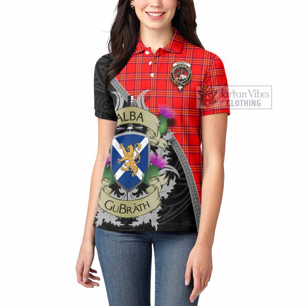 Tartan Vibes Clothing Burnett Tartan Family Crest Women's Polo Shirt Lion Rampant Royal Thistle Shield Celtic Inspired