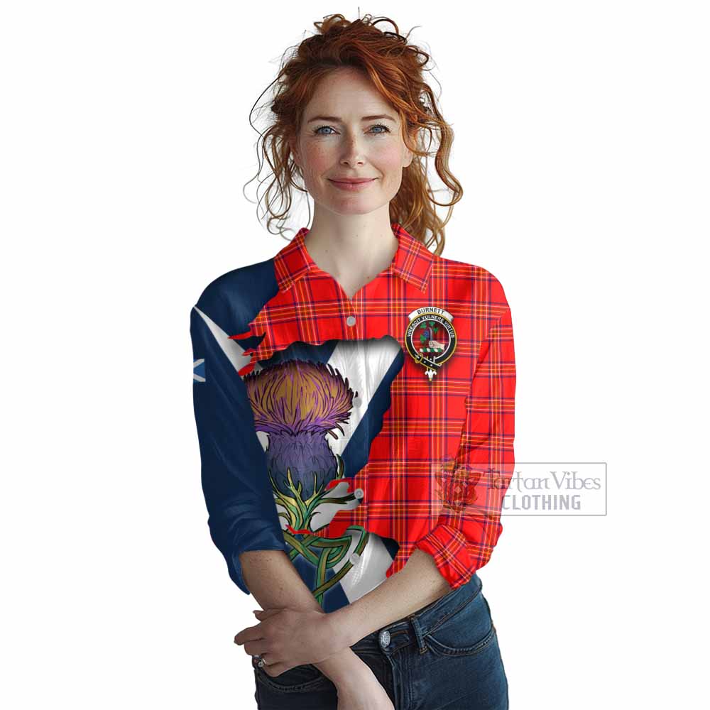 Tartan Vibes Clothing Burnett Tartan Family Crest Women's Casual Shirt Scottish Thistle Celtic Inspired