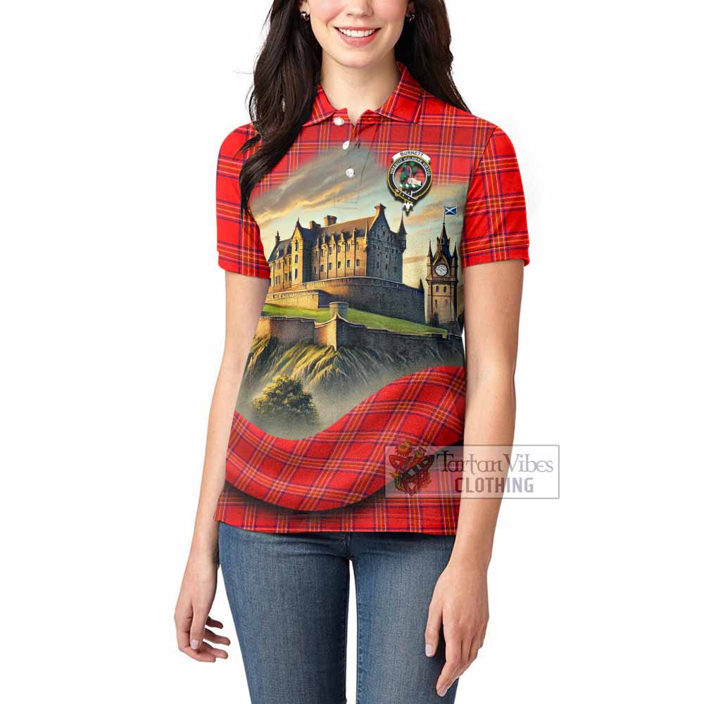 Tartan Vibes Clothing Burnett Tartan Family Crest Women's Polo Shirt with Scottish Ancient Castle Stype