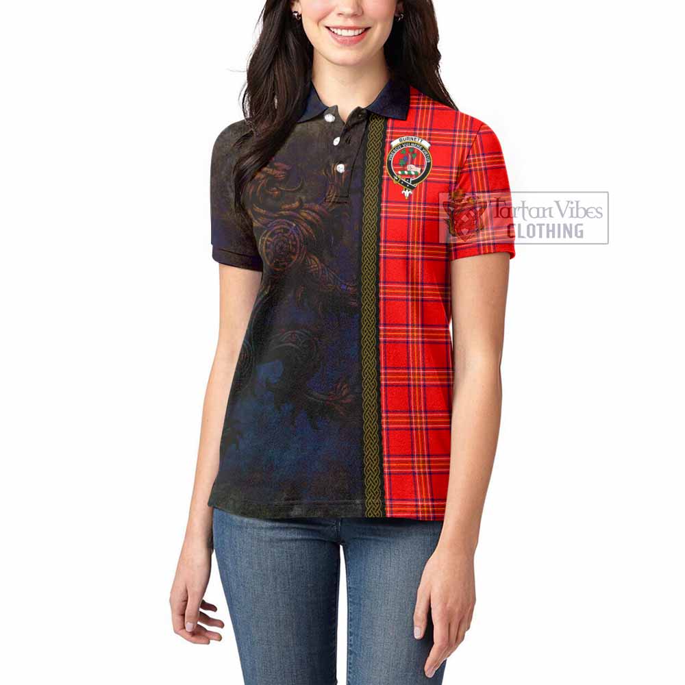 Tartan Vibes Clothing Burnett Tartan Family Crest Women's Polo Shirt Alba Gu Brath Be Brave Lion Ancient Style