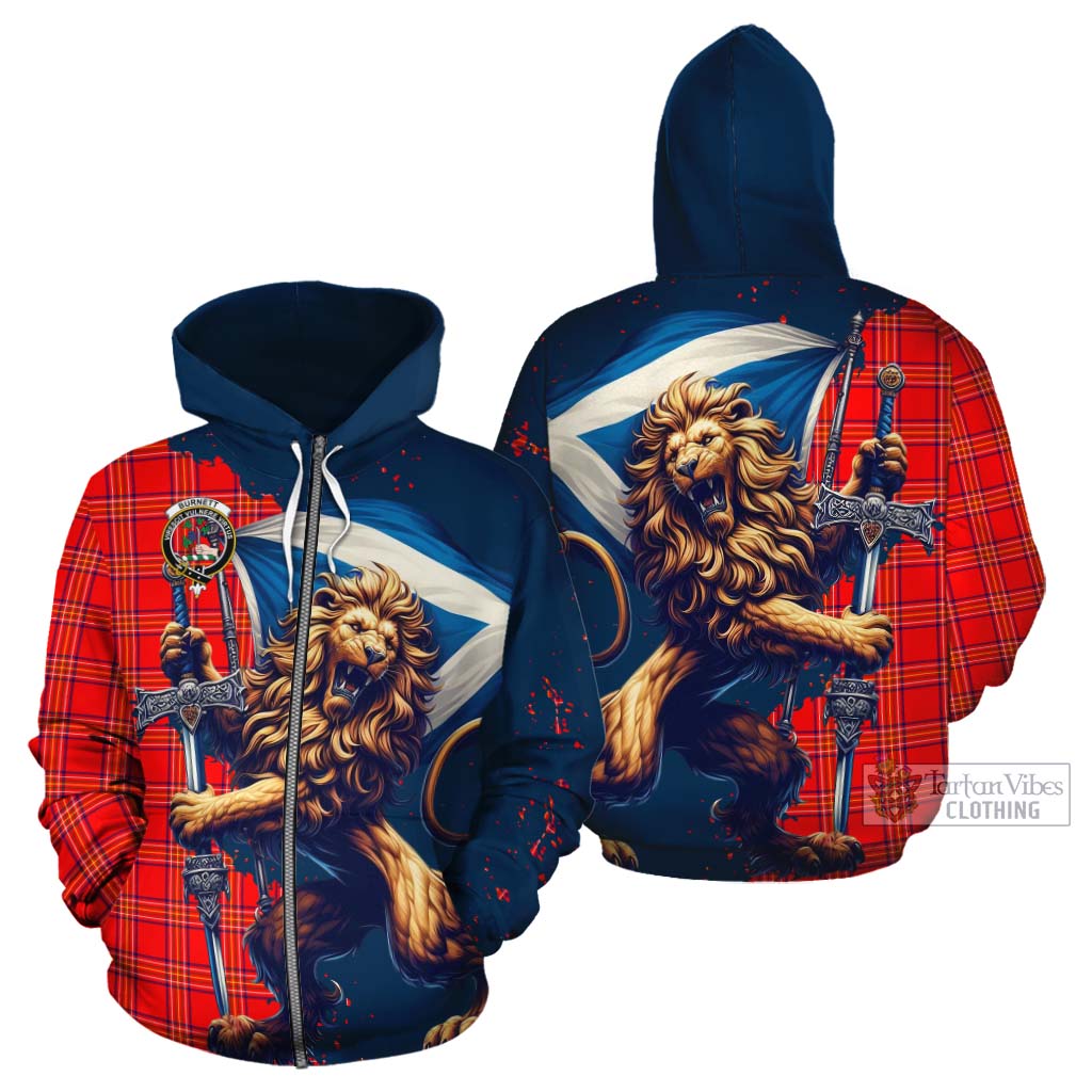 Tartan Vibes Clothing Burnett Tartan Family Crest Cotton Hoodie with Scottish Majestic Lion