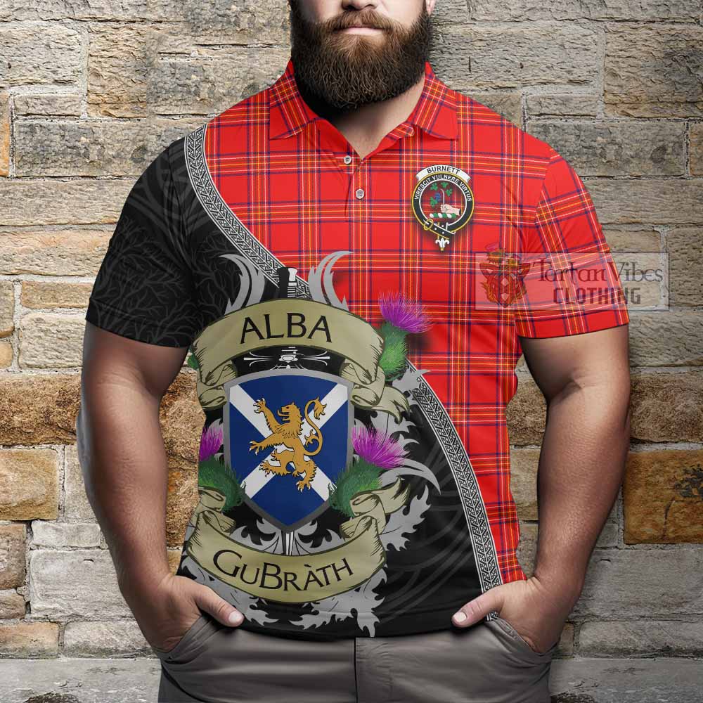 Tartan Vibes Clothing Burnett Tartan Family Crest Polo Shirt Lion Rampant Royal Thistle Shield Celtic Inspired