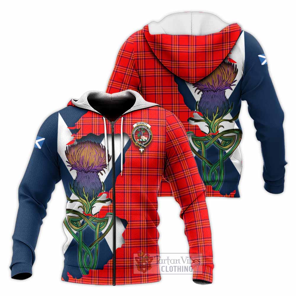 Tartan Vibes Clothing Burnett Tartan Family Crest Knitted Hoodie Scottish Thistle Celtic Inspired