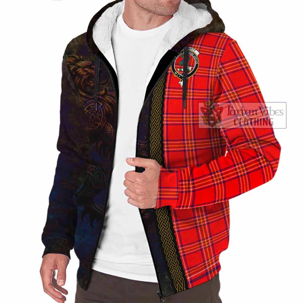 Tartan Vibes Clothing Burnett Tartan Family Crest Sherpa Hoodie Alba Gu Brath Be Brave Lion Ancient Style