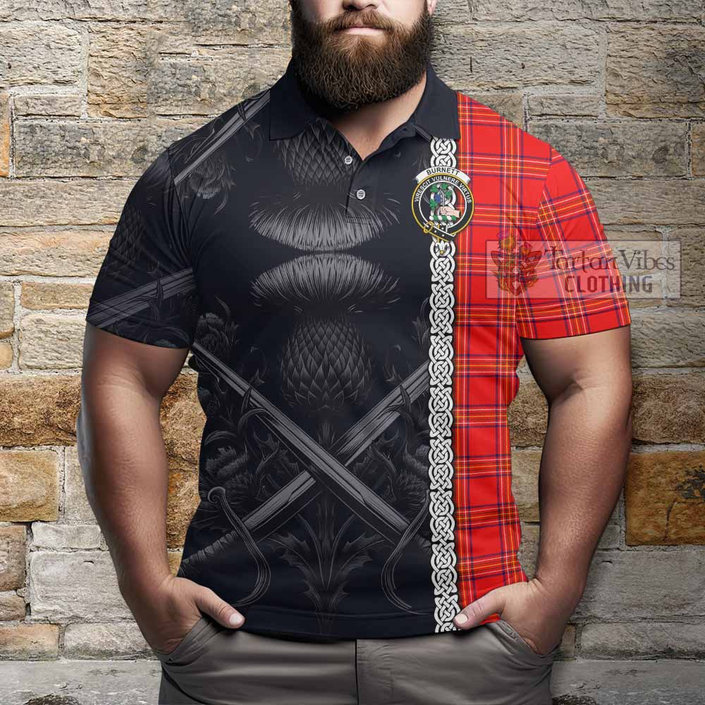Tartan Vibes Clothing Burnett Tartan Polo Shirt with Family Crest Cross Sword Thistle Celtic Vibes