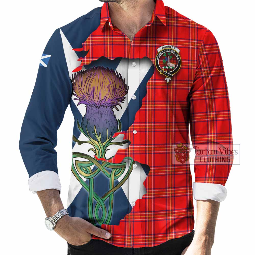 Tartan Vibes Clothing Burnett Tartan Family Crest Long Sleeve Button Shirt Scottish Thistle Celtic Inspired