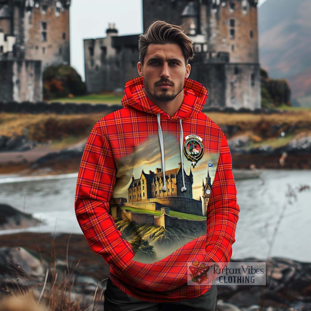 Tartan Vibes Clothing Burnett Tartan Family Crest Cotton Hoodie with Scottish Ancient Castle Style