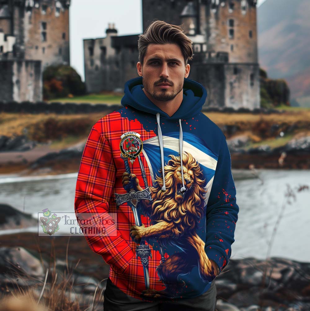 Tartan Vibes Clothing Burnett Tartan Family Crest Cotton Hoodie with Scottish Majestic Lion