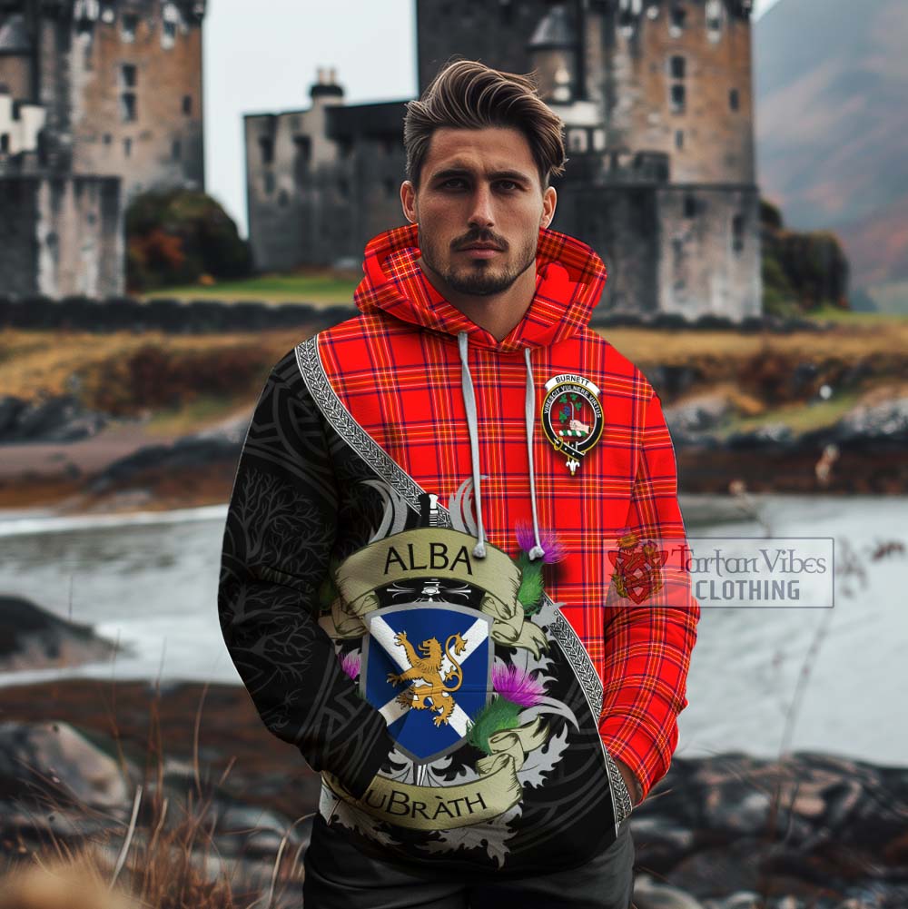 Tartan Vibes Clothing Burnett Tartan Family Crest Cotton Hoodie Lion Rampant Royal Thistle Shield Celtic Inspired