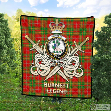 Burnett Ancient Tartan Quilt with Clan Crest and the Golden Sword of Courageous Legacy