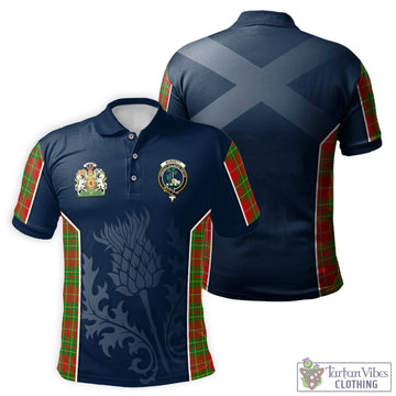 Burnett Ancient Tartan Men's Polo Shirt with Family Crest and Scottish Thistle Vibes Sport Style