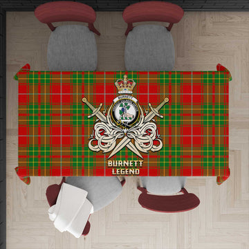 Burnett Ancient Tartan Tablecloth with Clan Crest and the Golden Sword of Courageous Legacy