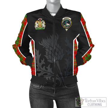 Burnett Ancient Tartan Bomber Jacket with Family Crest and Scottish Thistle Vibes Sport Style