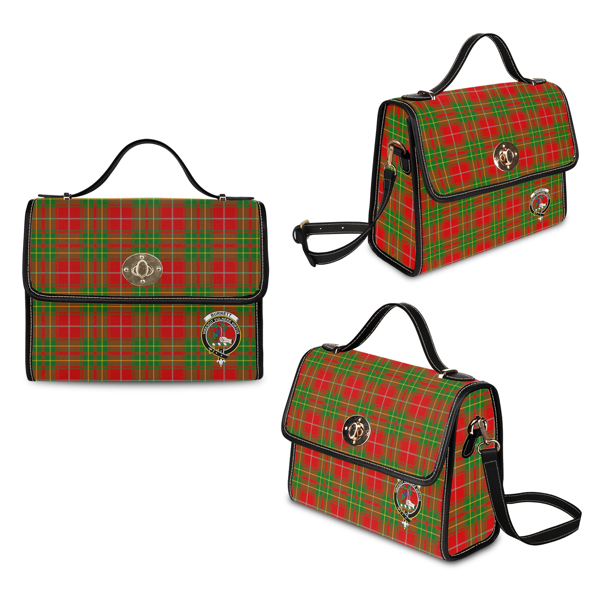 Burnett Ancient Tartan Leather Strap Waterproof Canvas Bag with Family Crest