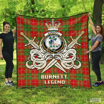 Burnett Ancient Tartan Quilt with Clan Crest and the Golden Sword of Courageous Legacy
