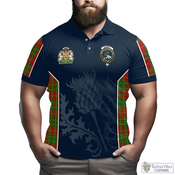 Burnett Ancient Tartan Men's Polo Shirt with Family Crest and Scottish Thistle Vibes Sport Style