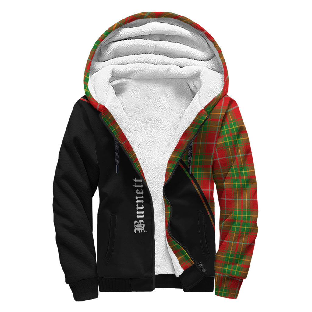 Burnett Ancient Tartan Sherpa Hoodie with Family Crest Curve Style