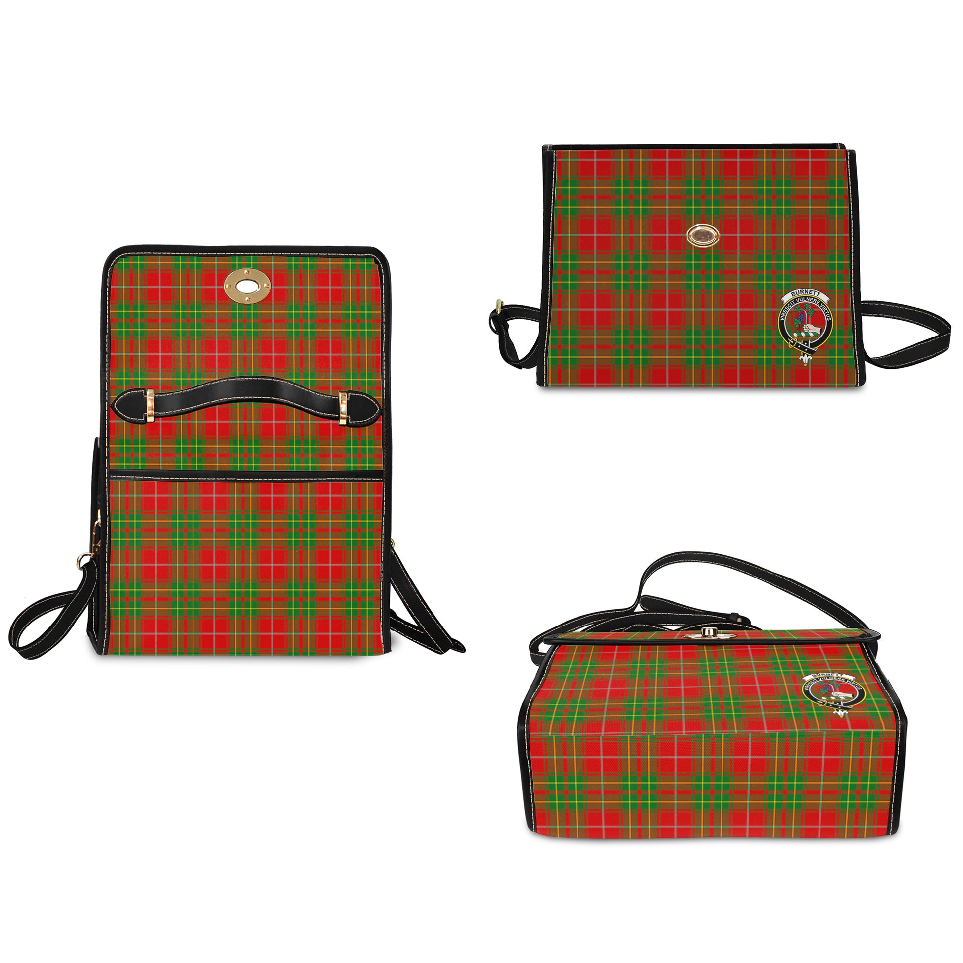 Burnett Ancient Tartan Leather Strap Waterproof Canvas Bag with Family Crest